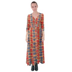 Red Blue And Brown Design Button Up Maxi Dress by BePrettily