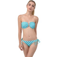 Teal White  Abstract Pattern Twist Bandeau Bikini Set by BrightVibesDesign