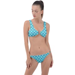 Teal White  Abstract Pattern Ring Detail Crop Bikini Set by BrightVibesDesign