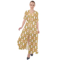 Yellow  White  Abstract Pattern Waist Tie Boho Maxi Dress by BrightVibesDesign