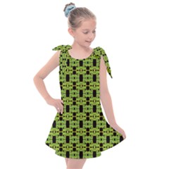 Green Black Abstract Pattern Kids  Tie Up Tunic Dress by BrightVibesDesign