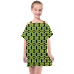 Green Black Abstract Pattern Kids  One Piece Chiffon Dress by BrightVibesDesign