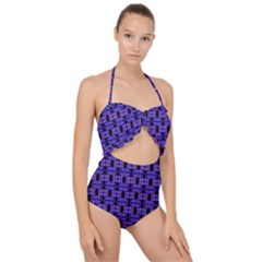 Purple Black Abstract Pattern Scallop Top Cut Out Swimsuit by BrightVibesDesign