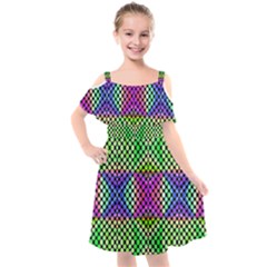 Bright  Circle Abstract Black Green Pink Blue Kids  Cut Out Shoulders Chiffon Dress by BrightVibesDesign