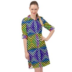 Bright Circle Abstract Black Blue Yellow Red Long Sleeve Mini Shirt Dress by BrightVibesDesign