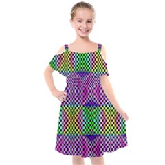 Bright  Circle Abstract Black Pink Green Yellow Kids  Cut Out Shoulders Chiffon Dress by BrightVibesDesign