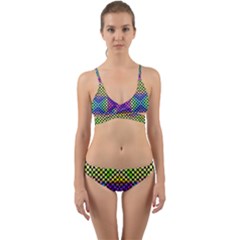 Bright  Circle Abstract Black Yellow Purple Green Blue Wrap Around Bikini Set by BrightVibesDesign