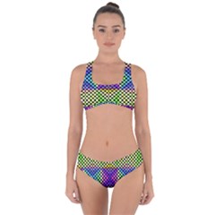 Bright  Circle Abstract Black Yellow Purple Green Blue Criss Cross Bikini Set by BrightVibesDesign