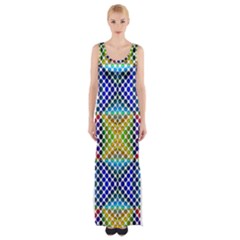 Colorful Circle Abstract White  Blue Yellow Red Thigh Split Maxi Dress by BrightVibesDesign