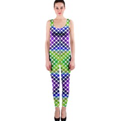 Colorful Circle Abstract White Purple Green Blue One Piece Catsuit by BrightVibesDesign