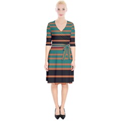 Black Stripes Orange Brown Teal Wrap Up Cocktail Dress by BrightVibesDesign