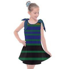 Black Stripes Green Olive Blue Kids  Tie Up Tunic Dress by BrightVibesDesign