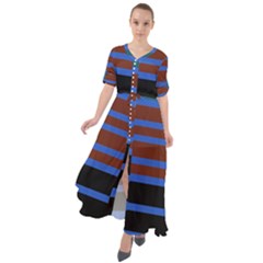 Black Stripes Blue Green Orange Waist Tie Boho Maxi Dress by BrightVibesDesign