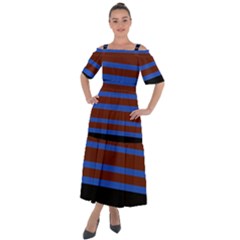 Black Stripes Blue Green Orange Shoulder Straps Boho Maxi Dress  by BrightVibesDesign