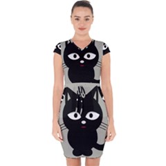 Cat Pet Cute Black Animal Capsleeve Drawstring Dress  by HermanTelo