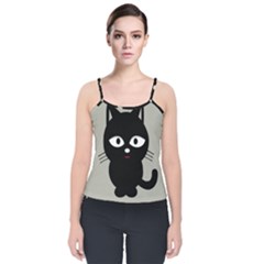 Cat Pet Cute Black Animal Velvet Spaghetti Strap Top by HermanTelo