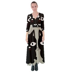 Cat Pet Cute Black Animal Button Up Maxi Dress by HermanTelo