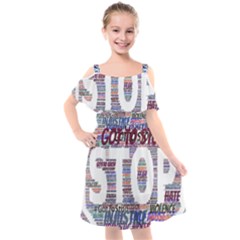 Human Trafficking In Blue Classic Logo Final Kids  Cut Out Shoulders Chiffon Dress by gottostop