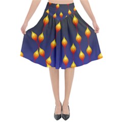 Flower Buds Floral Night Flared Midi Skirt by HermanTelo