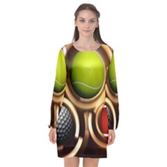 Sport Ball Tennis Golf Football Long Sleeve Chiffon Shift Dress  by HermanTelo