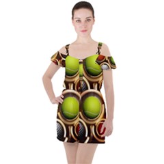 Sport Ball Tennis Golf Football Ruffle Cut Out Chiffon Playsuit by HermanTelo