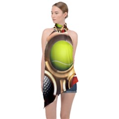 Sport Ball Tennis Golf Football Halter Asymmetric Satin Top by HermanTelo