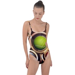 Sport Ball Tennis Golf Football Tie Strap One Piece Swimsuit by HermanTelo