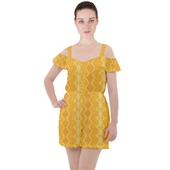 Pattern Yellow Ruffle Cut Out Chiffon Playsuit by HermanTelo