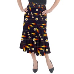 Flower Buds Floral Background Midi Mermaid Skirt by HermanTelo