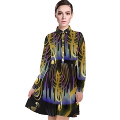 Background Level Clef Note Music Long Sleeve Chiffon Shirt Dress by HermanTelo