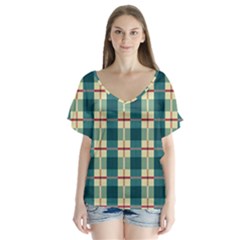 Pattern Texture Plaid Grey V-neck Flutter Sleeve Top by Mariart