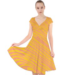 Pattern Texture Yellow Cap Sleeve Front Wrap Midi Dress by HermanTelo