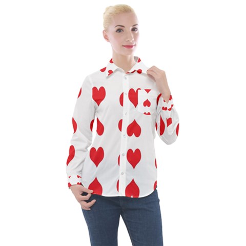 Heart Red Love Valentines Day Women s Long Sleeve Pocket Shirt by HermanTelo