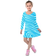 Pattern Texture Blue Kids  Long Sleeve Velvet Dress by HermanTelo