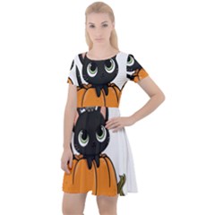 Halloween Cute Cat Cap Sleeve Velour Dress  by HermanTelo