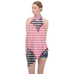 Heart Stripes Symbol Striped Halter Asymmetric Satin Top by HermanTelo