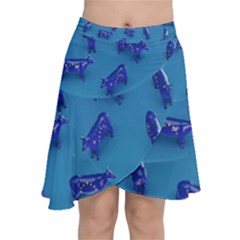 Cow Illustration Blue Chiffon Wrap Front Skirt by HermanTelo