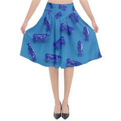 Cow Illustration Blue Flared Midi Skirt by HermanTelo