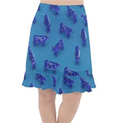 Cow Illustration Blue Fishtail Chiffon Skirt by HermanTelo