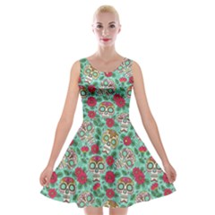 Mexican Sugar Skull And Flower Velvet Skater Dress by trulycreative