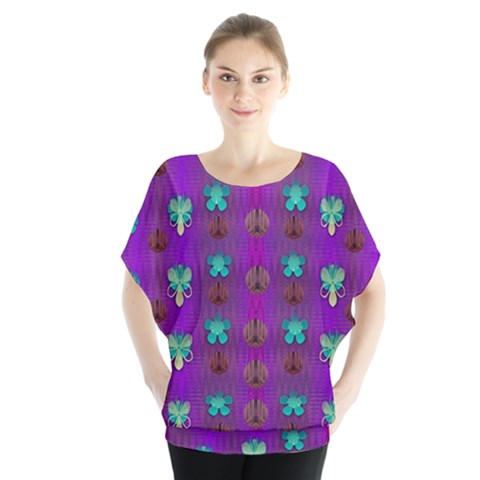 Peace Is Cool Again And Decorative Flowers Batwing Chiffon Blouse by pepitasart