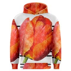 Tulip Watercolor Red And Black Stripes Men s Overhead Hoodie by picsaspassion