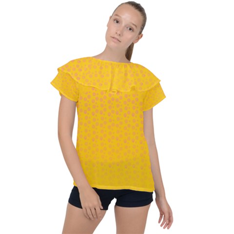 Background Polka Yellow Ruffle Collar Chiffon Blouse by HermanTelo