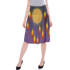 Night Moon Flora Background Midi Beach Skirt by HermanTelo