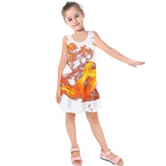 Can Walk On Volcano Fire, White Background Kids  Sleeveless Dress by picsaspassion