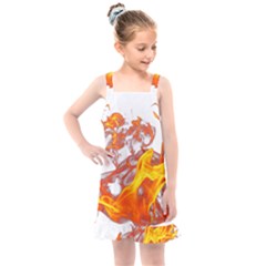 Can Walk On Volcano Fire, White Background Kids  Overall Dress by picsaspassion