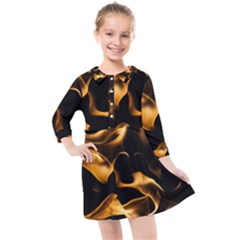 Can Walk On Volcano Fire, Black Background Kids  Quarter Sleeve Shirt Dress by picsaspassion