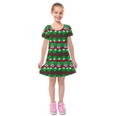 Snow Trees And Stripes Kids  Short Sleeve Velvet Dress by bloomingvinedesign