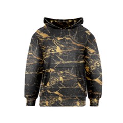 Black Marble Texture With Gold Veins Floor Background Print Luxuous Real Marble Kids  Pullover Hoodie by genx