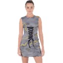 Marble neon retro light gray with gold yellow veins texture floor background retro neon 80s style neon colors print luxuous real marble Lace Up Front Bodycon Dress View1